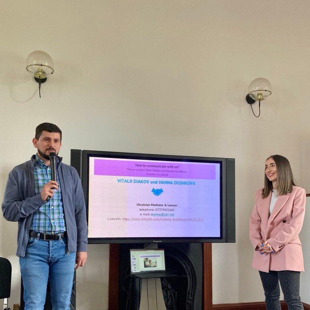Hanna and Vitalii presenting Ukrainians Razam at The Circle Networking Event in Dundee