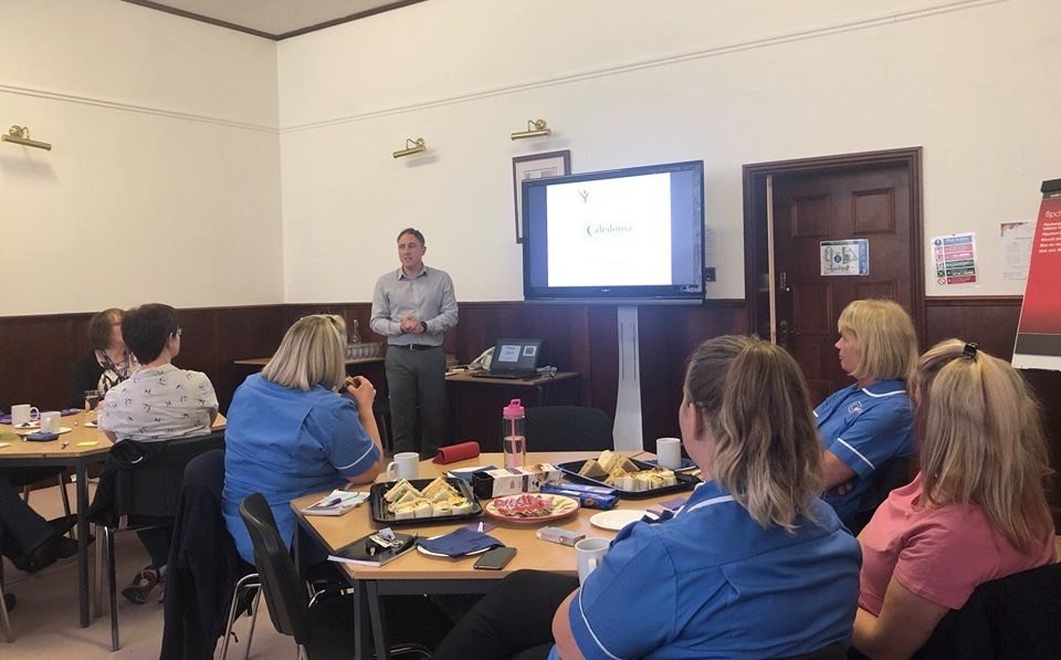 Jamie McBrearty delivers a talk on Growth Mindset to Caledonia Housing's home help service staff.