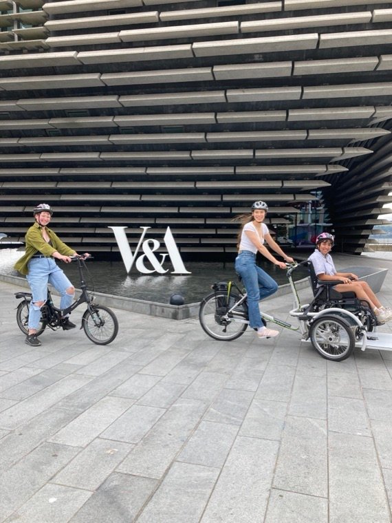 A member of The Circle Mobility with a hired mobility scooter